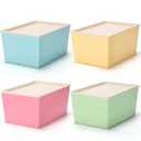 Menkxi 4 Pcs Storage Bins with Lids Plastic Stackable Containers for Organizing Shelves Christmas Ornament Box Baskets(Red, Green, Yellow, Blue,Small)