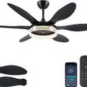 BayDay Ceiling Fans with Lights, Black Ceiling Fan with Light and Remote 3CCT Dimmable Light, 6 Blades, Reversible 6 Speeds Flush Mount Slope Ceiling Fan Modern Bedroom Living Room Indoor 51 inch