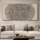 3 Piece Framed Neutral Tree Ring Wall Art for Living Room, Large Beige Black Abstract Canvas Artwork for Walls, Minimalist Prints Paintings for Bedroom Dining Room 24x36 Inch