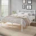 VECELO Full Size Bed Frame with Headboard, Heavy Duty Bedframe with Strong Metal Slats, No Box Spring Needed & Easy Assembly, Pure White