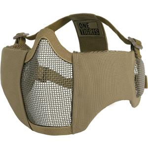 OneTigris 6" Foldable Half Face Airsoft Mesh Mask with Ear Protection, Military Tactical Lower Face Protective Mask (Tan)
