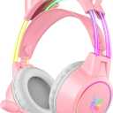 Lightweight Gaming Headset with Detachable Cat Ears, RGB Lighting, Wired Over Ear Headphones with Mic for PC, PS4, PS5, Switch, Stereo Surround Sound, Self-Adjusting Headband