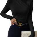 SweatyRocks Women's Ruched Mock Neck Long Sleeve T Shirt Solid Slim Fitted Tee Tops (Black, Small)