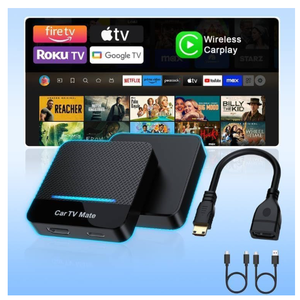 Car TV MateHDMl Multimedia Adapter for Fire T V Stick/Google T V Sticks/Game Consoles/Screen Throwers,2 in 1 Carplay TV Adapter with HDMI and USBC Port for iPhone,Convert Wired to Wireless Car Play