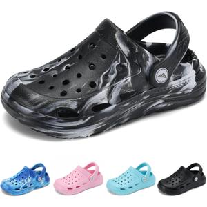Kids Tie Dye Garden Clogs for Boys Girls | Lightweight Slip-On Water Shoes with Arch Support (1 Little Kid, Black White)