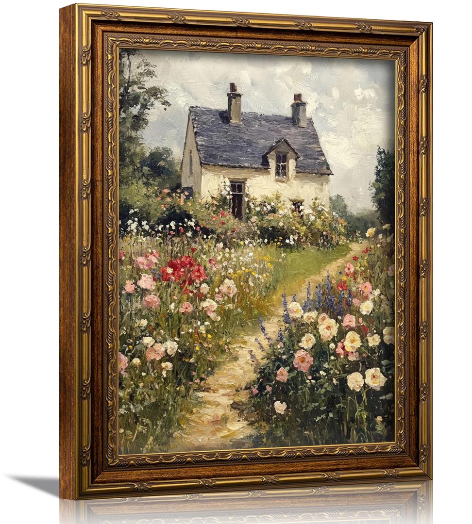 3D Textured Canvas Wall Art Vintage Carved Gold Frame Vintage Country Farmhouse Wildflower Nature Floral Relief Poster Print Artwork for Bedroom, Bathroom, Living Room Office Home Decor 24"L x 16"W