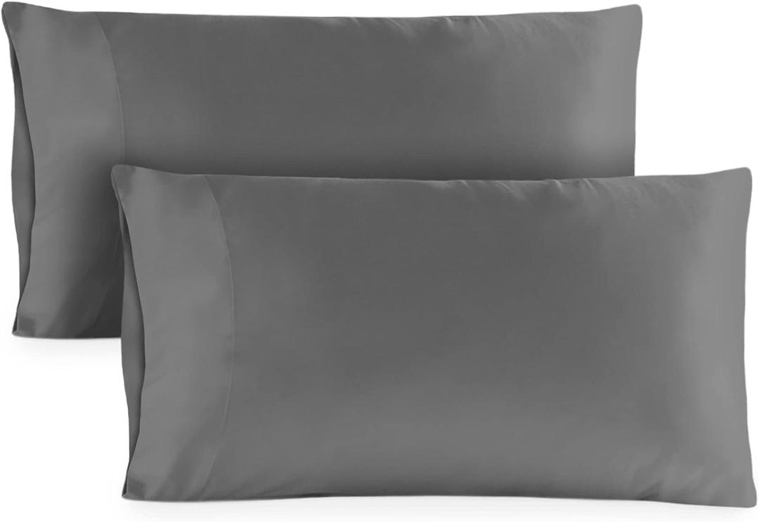 Hotel Sheets Direct Queen Size Pillowcases 2 Pack, 20x30 Inch, Cooling, Breathable Pillow Cases, 100% Viscose Derived from Bamboo Pillow Covers, Silky Soft for Hair & Skin, Elegant Bedroom, Dark Gray