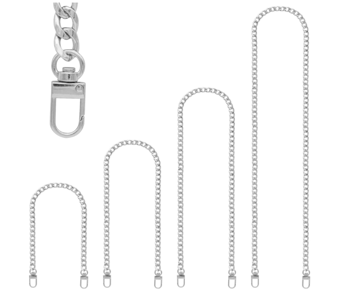RAPUDA 4 Pieces Different Sizes Iron Replacement Flat Chains Iron, Metal Chain Strap for DIY Purse Handbag Shoulder Crossbody Bag Clutch (15.4 Inch, 23.6 Inch, 31. 4 Inch, 47.2 Inch) Silver