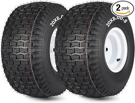 20x8.00-8 Lawn Mower Tire and Wheel, 4 Ply Tubeless Tire, 20x8-8nhs Riding Lawn Mower and Tractor Rear Tire and Wheel Assemblies, 3.5" Offset Hub, 3/4" Borehole, and 3/16" Keyway