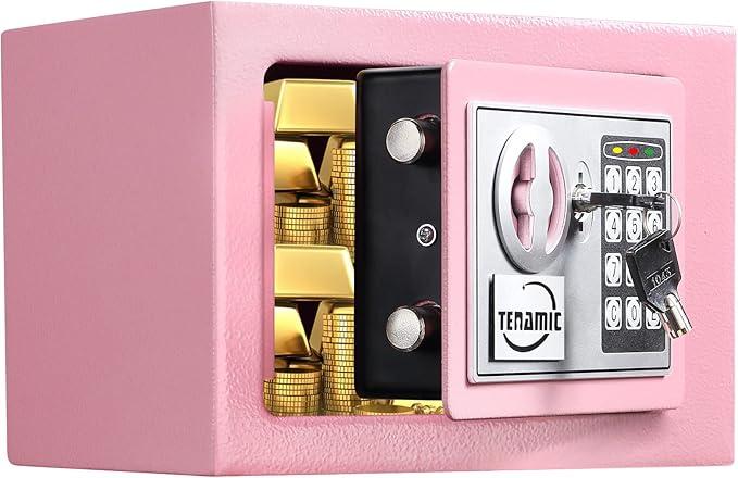 TENAMIC Safe Box 0.23 Cubic Feet Electronic Digital Security Box, Keypad Lock Box Cabinet Safes, Solid Alloy Steel Office Hotel Home Safe, Pink