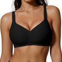 UIMERO 2026 Womens Wireless Bra Seamless Jelly Bras Full Coverage Supportive Comfortable No Underwire T-Shirt Everyday Bras Black, Large