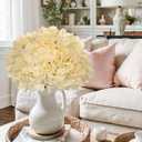 Hollyone 6 Pcs Beige Hydrangea Artificial Flowers Heads with Stems Silk Faux Hydrangea Champagne Fake Flowers for Home Indoor Outdoor DIY Floral Wedding Flower Bouquets Kitchen Table Centerpiece Decor