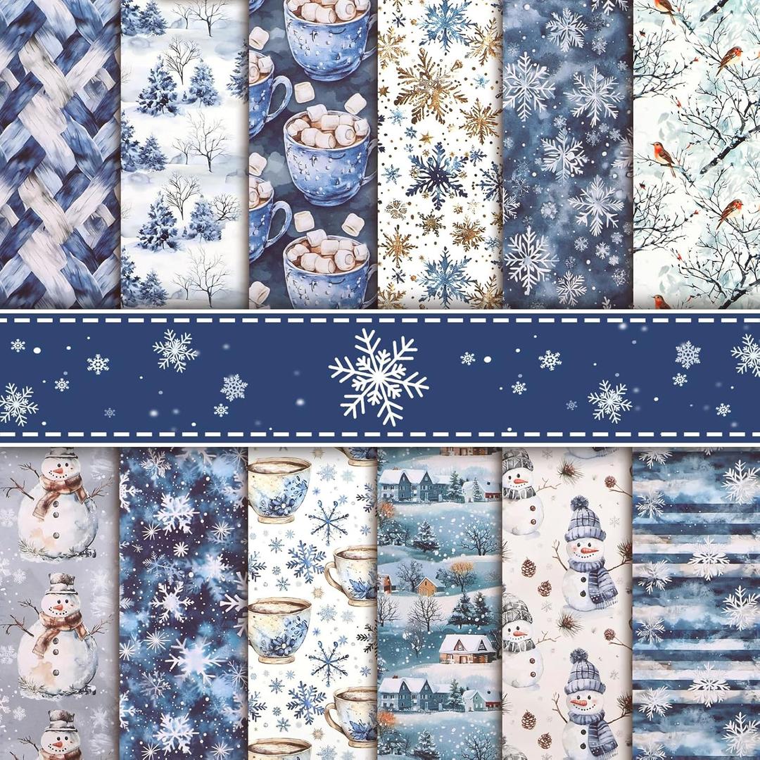Konsait 24 Sheets Winter Scrapbook Paper 6x6, Single Sided Origami Papers Snowman Snowflake Decorative Papers Winter Cardstock Christmas Paper Craft for Card Making Scrapbook Supplies