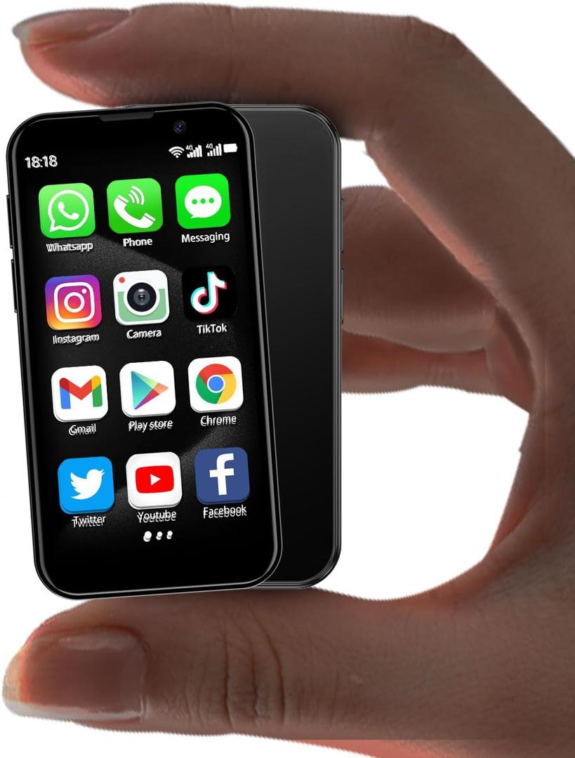 Mini Phone Unlocked World's Smallest 3.0" HD Touch Screen Mini Smartphone Android Compact Mobile Phone for Kids &Students Cell Phone wih Quad-Core Dual SIM Face lD2GB+16GB Black