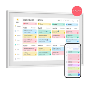 Skyzoo 15.6-Inch Digital Calendar – Schedule, Chore Chart, Meal Planner, Task Rewards System, Family Photo Display, Syncs with Online Calendars, Horizontal, Vertical & Wall-Mount