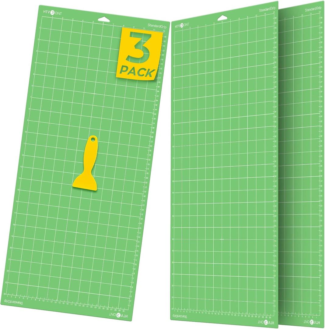HTVRONT Standard Grip Cutting Mat, 3 Pack Cutting Mat 12x24 Compatible with Cricut Maker 3/Maker 4/Maker/Explore 3/4/Air 2/One, Standard Adhesive Sticky Quilting Cutting Mats Replacement Accessories (Green)