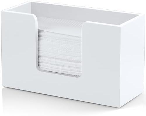 Paper Towel Dispenser Countertop, Wooden Bathroom Paper Towel Holder, White Napkin Holder for Kitchen, Countertop Multifold C-Fold, Z-Fold, Trifold Paper Hand Towel Dispenser for Bathroom Toilet