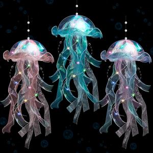 3 Pcs Jellyfish Lamp Colorful Jelly Fish Light Hanging Jellyfish Decorations LED Lantern for Birthday Under Sea Mermaid Wedding Decor(Blue, Purple, Pink)