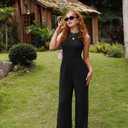 XXTAXN Women's Casual Sleeveless Round Neck Corest Waist Wide Leg Jumpsuit with Pockets - Comfy One-Piece Long Pants Black, Small