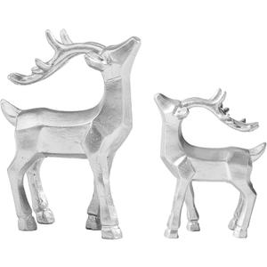 DN DECONATION Reindeer Christmas Decorations Set of 2  Silver Xmas Reindeer Figurines with Faceted Surface, Modern Resin Standing Christmas Deer Statues for Mantel Tabletop Shelf Winter Decor