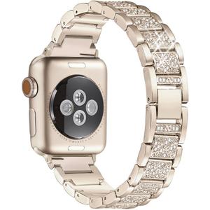 Bling Bands Compatible with Apple Watch Band 42mm/41mm/40mm/38mm Iwatch Series 11/10/9/8/7/6/SE/5/4/3/2/1, Women Metal Rhinestone Dressy Replacement Wristband, Champagne Gold
