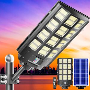 Solar Street Light Outdoor Waterproof Commercial Parking Lot Lights Motion Sensor 8200W LED Floodlight Dusk to Dawn, Outside Solar Lights for Yard Garden Pathway Patio (Black)