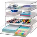 STORi Chloe Space-Saving Clear Drawer Organizer (4 Wide Drawers) Sort Office, Kitchen, Beauty Supplies, Makeup, Pens, Jewelry, Stationary, Made in USA
