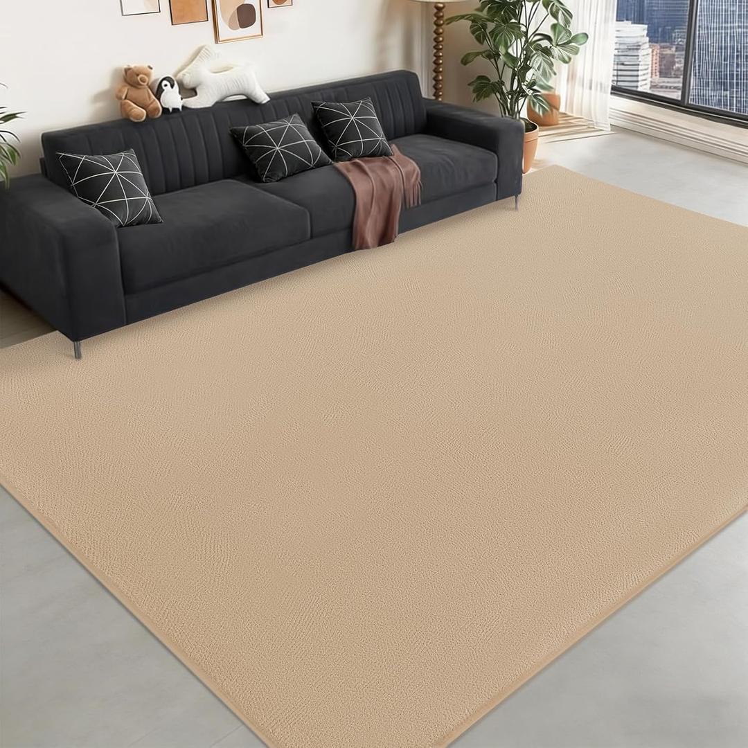 Large Area Rugs for Bedroom Living Room - 8x10 Feet Ultra Soft Beige Rug Thickened with Memory-Foam, Solid Modern Minimalist Carpets for Home Decor, Non-Slip and Comfy Nursery Room Rugs