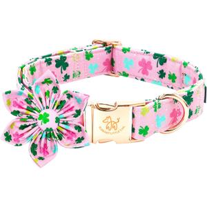 Elegant little tail St Patrick's Dog Collar with Flower Green Cute Colver Cotton Shamrock Pet Collar Trefoil Puppy Collar Flower Holiday Adjustable Cotton Pet Collar for Small Medium Large Dogs