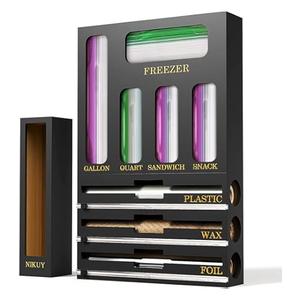 NIKUY 9 IN 1 Bamboo Foil and Plastic Wrap Organizer for Kitchen Drawer, Plastic Bag Organizer Organization and Storage, Food Storage Bag Organizer (BLACK)