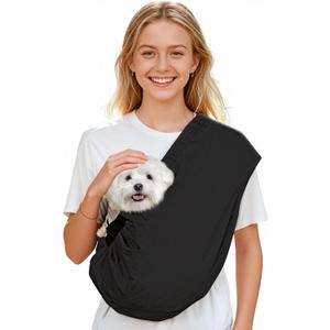 Dog Carrier Sling for Small Dogs Cats- Hands Free Pet Sling Carrier with Mesh Lining Pocket & Safety Hook, Adjustable Cat Dog Front Carrier for Travel, Daily Walk, Outdoor (S, Black)