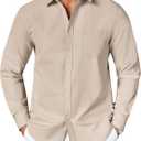 COOFANDY Men's Button Down Long Sleeve Shirt Casual Untucked Dress Shirt Regular Fit Wedding Shirts (Beige, M)