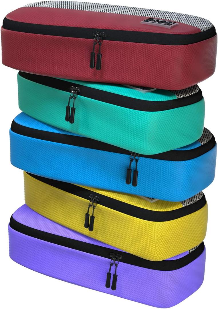 Slim Packing Cubes for Suitcases - 5 Pcs set of Packing Cubes for Travel Carry on Suitcase Organizer Bags - Travel Cubes Organizer Bags for Luggage (Slim 5pc - Red/Yellow/Green/Blue/Purple)