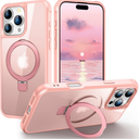 for iPhone 16 pro max case, Built-in Metal Stand and Ring Holder, Magsafe Compatible, Military Grade Protection, Shockproof, Men's and Women's use - Pink