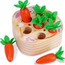 KMTJT Montessori Wooden Carrot Harvest Toy - Shape Sorting & Matching Game for Toddlers 1-3 Years, Fine Motor Skills Development, Educational Easter Birthday Gifts for Baby Boys & Girls (Red)