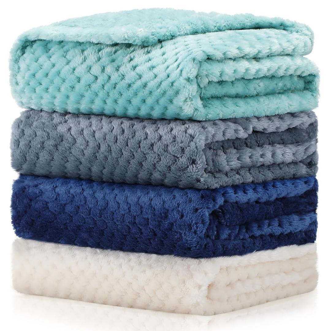 Frienda 4 Pcs Baby Fuzzy Blanket Fluffy Baby Blanket for Boys Girls Soft Warm Infant Newborn Toddler Receiving Nursery Bed Supplies, 32 x 24 Inch(Blue Green Color)