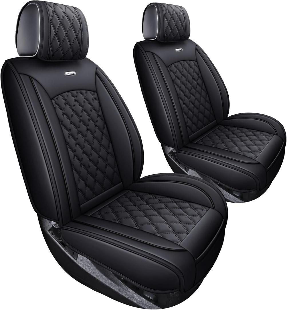 Aierxuan Chevy Silverado GMC Sierra 2 Front Seat Covers Pickup Custom Fit 2007-2025 1500 2500HD 3500HD Crew Double Extended Cab Waterproof Leather Seat Protectors(Set of 2, Black)