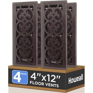 4x12 Inches 4 Pack Heavy Duty Walkable Floor Register - Easy Adjust Air Supply Lever Decorative Floor Vent Covers, Charlotte Design Vent Covers for Home - Oil Rubbed Bronze