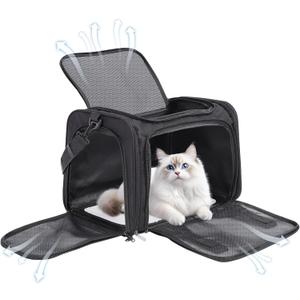 Cat Carrier Soft, Collapsible Cat Bag Carrier, TSA Airline Approved Pet Carrier for Cats with Removable Mat, Breathable Pet Travel Carrier for Small Medium Adult Pussy & Small Dogs (Black)
