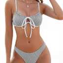 ZAFUL Women High Cut Bikini Sets String Sexy Swimsuit Two Piece Underwire Bathing Suit Brazilian Cheeky Cut Out Cute Swimwear (Small, White Black Stripe)