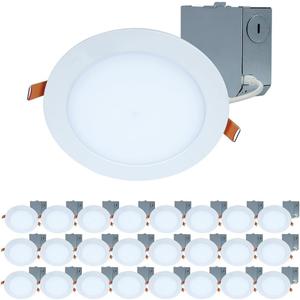 HALO HLBE 6-Inch Slim Canless Recessed Downlight for New Construction/Remodel 3000 Fixed CCT- Contractor 24-Pack ‎HLBE6099301EMWR-24PK