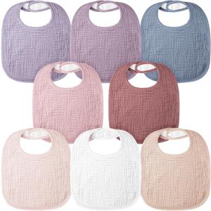 Bearmoss Baby Muslin Drooling Bibs 100% Cotton Square Adjustable Bibs Gift for Baby Girls Boys Teething Drool 8 Pack (Summer Berry)