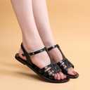 Women Sandals Jelly Shoes Flats Size 9 Beige T-Strap Crystal Jellies Slides Clear Rain Slippers Glitter Summer Beach Retro (11, Black)