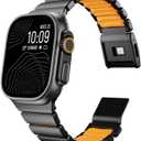 Magnetic Titanium Band Compatible with Apple Watch Size: 49mm/46mm/45mm/44mm/42mm(Series 3 2 1),Luxury Silicone Dual-Layer Link For iwatch Men Women (Black-Orange)