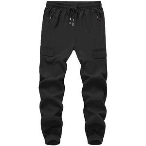 WaltZon Boy's Cargo Joggers Pants Youth Quick Dry Hiking Lightweight Pants for Sports Outdoor with Zipper Pockets (M/Long)