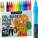 ARTISTRO 15 Oil-Based Permanent Paint Markers - Assorted Sets of Fine and Medium Tip Markers for Wood, Rock, Fabric, Glass, Ceramic, Metal, Plastic, and More - Quick Dry, Waterproof, Permanent