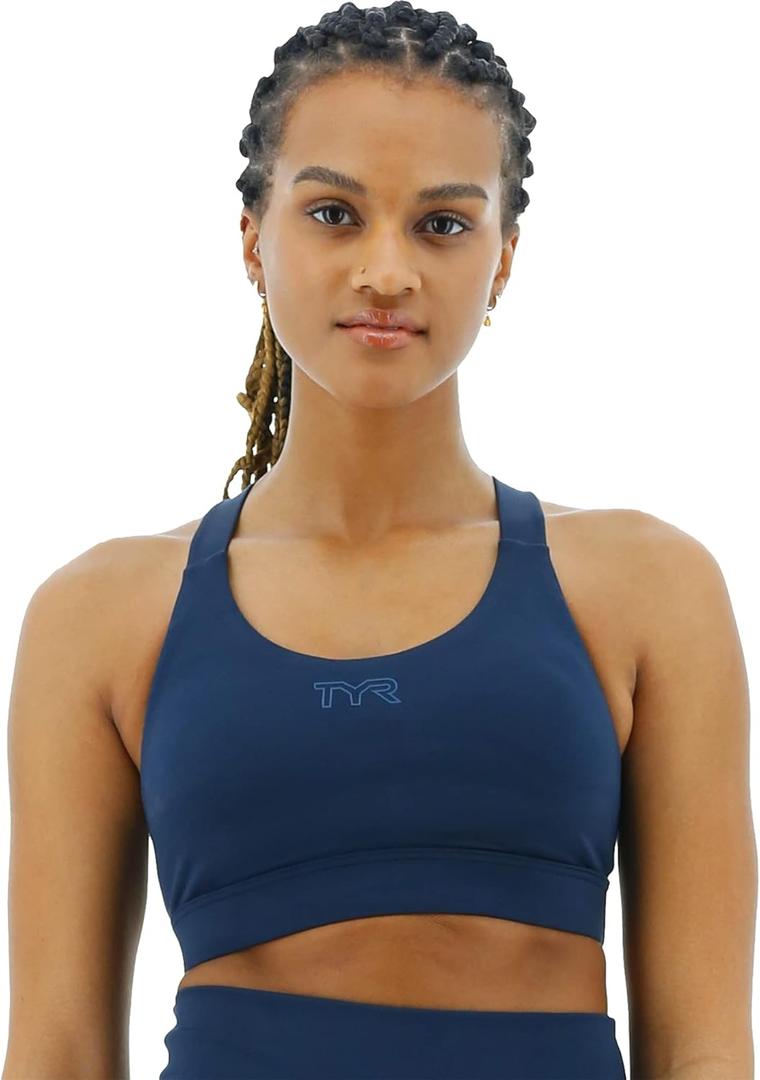 TYR Women's Crossback Performance Sports Bra (Large, Dark Blue)