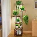 Plant Stand Indoor with Grow Light, 6-Tiered Tall Plant Stand Indoor, Metal Plant Shelf with Hanging Basket Hook and Adjustable Light, Ideal for Living Room, Garden, Patio, Brown and Black