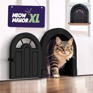 Purrfect Portal Meow Manor® XL Interior Cat Door – No-Flap Pet Door for Interior Doors, Easy DIY Installation, Cat Door for Cats up to 30 lbs, Black