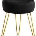 LUE BONA Vanity Stool, Black Vanity Stools for Makeup Room, Round Ottoman Foot Stool, Velvet Footrest Vanity Chair for Bathroom Vanity, Bedroom, Living Room, Entryway, Offices